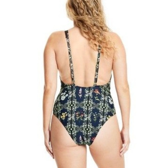 Agua Bendita x Target Navy Blue Floral Tile Cheeky One Piece Swimsuit - Picture 3 of 16